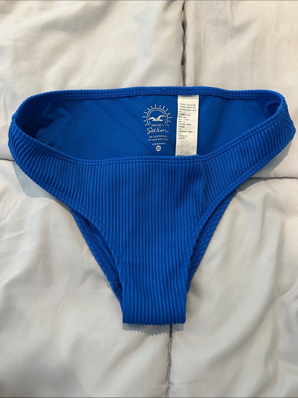 Hollister Ribbed Swim Bikini Bottom in Cobalt Blue